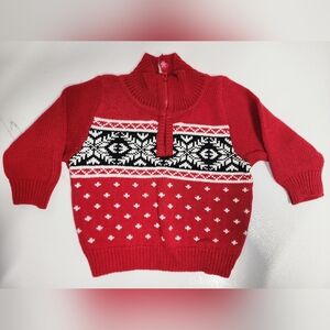 Red and Black Patterned Baby Sweater. 12 Months